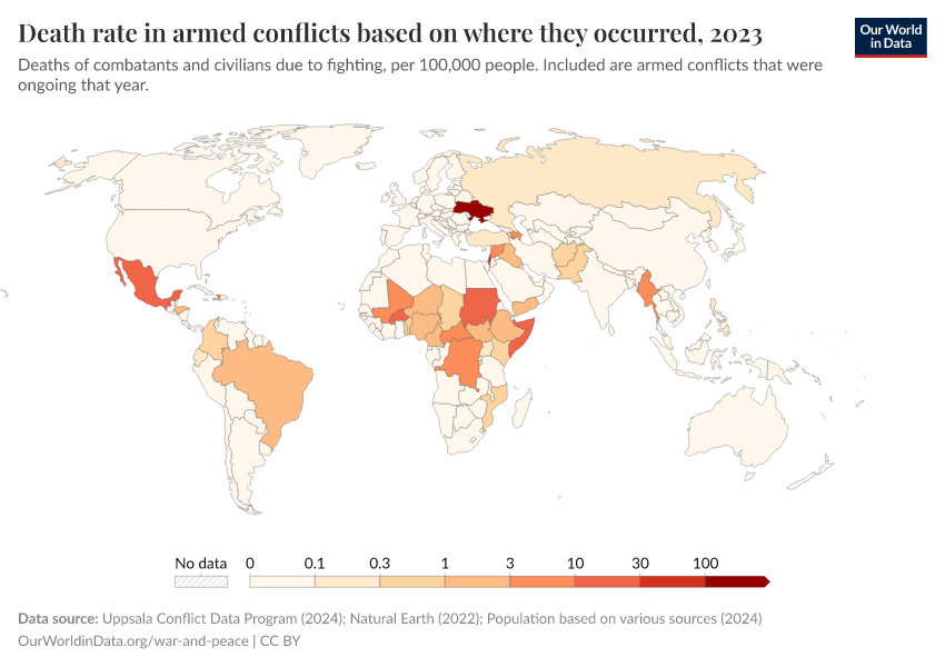 A thumbnail of the "Death rate in armed conflicts based on where they occurred" chart