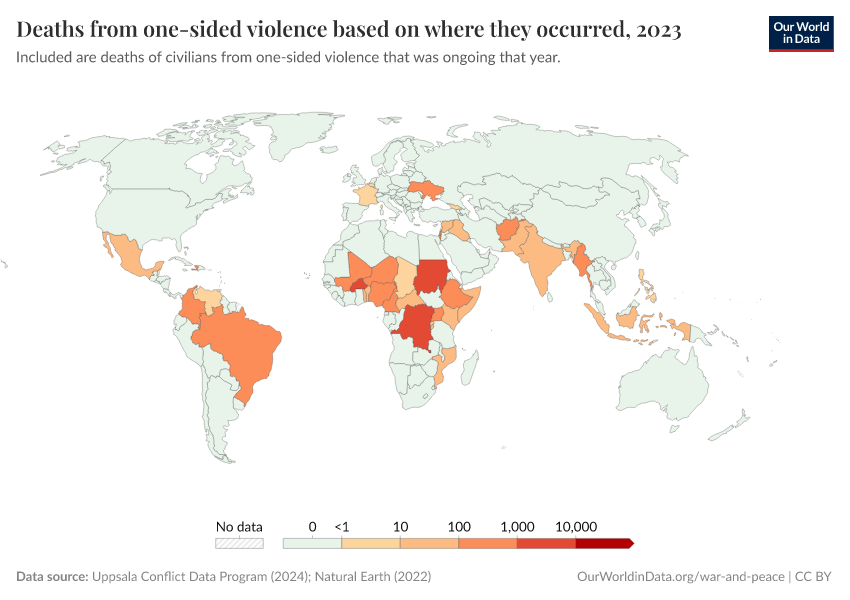 A thumbnail of the "Deaths from one-sided violence based on where they occurred" chart