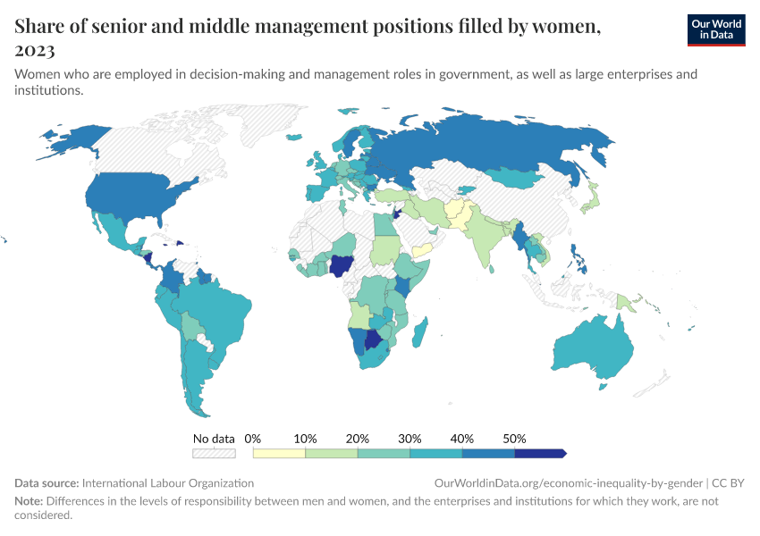 A thumbnail of the "Share of senior and middle management positions filled by women" chart